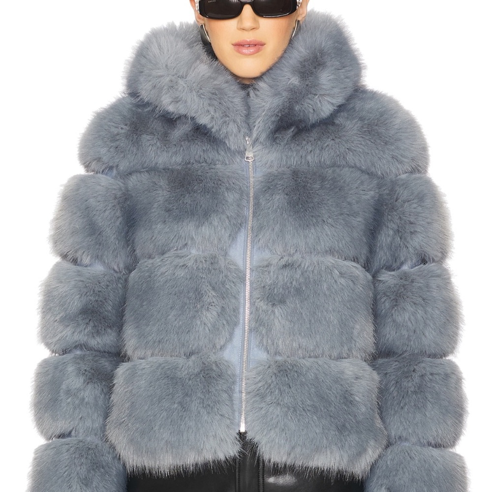 Adrienne Landau Blue Teddy Faux Fur Jacket XS